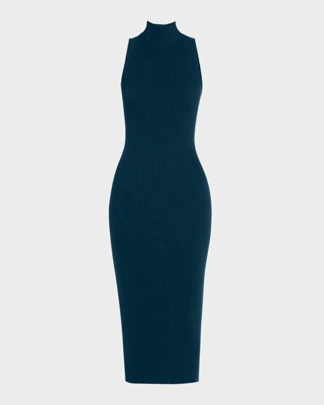 Rib-Knit Cashmere Fitted Dress